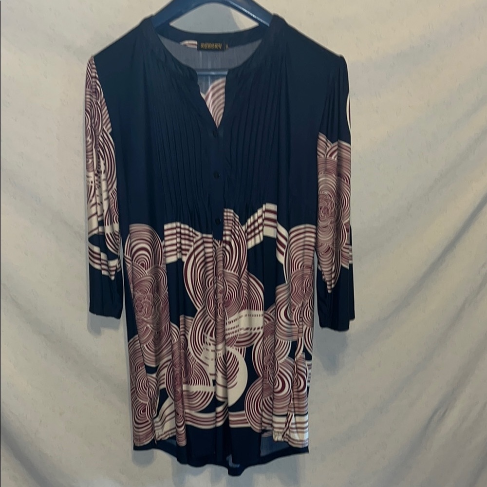 Reborn Navy Blue with Crimson and Beige Swirl Tunic